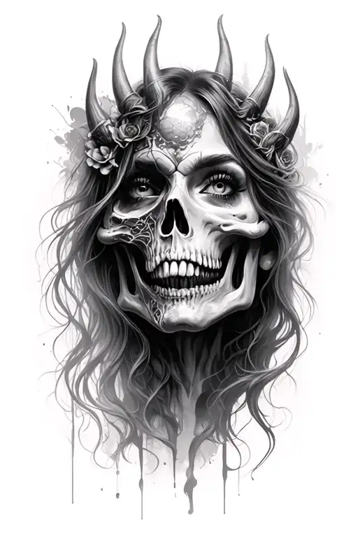 Death Demons And Beautiful Woman Face