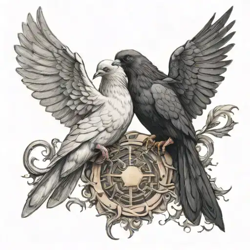 Dove And Raven Fighting Demons