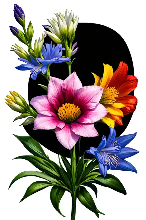 Gladiolus And Larkspur And Daisies
