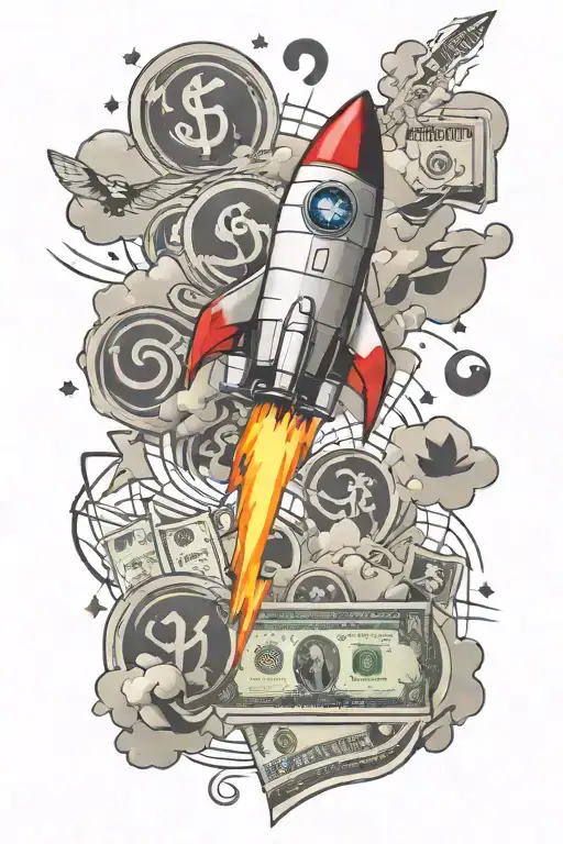 Rocket Flying With Dollar Signs And Music Notes Flowing