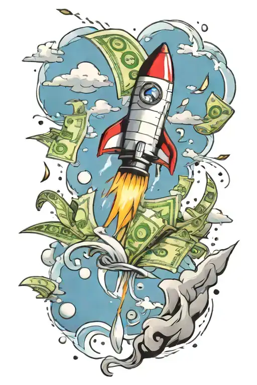 Rocket Flying With Dollar Signs And Music Notes Flowing