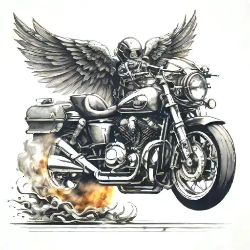 Racing Motorcycle With Wings Flying Towards The Sun