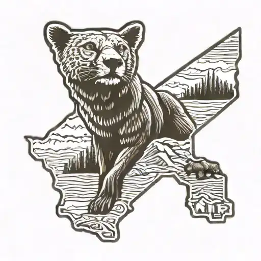 The State Of California Outline Filled With A Brown Bear And A Mountain Lion