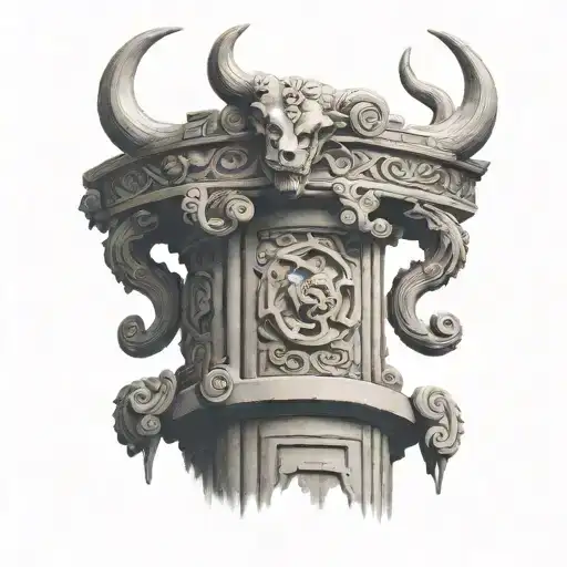 Minotaur Column Greek Labyrinth Motif Grc