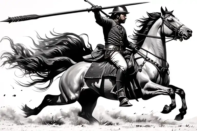 The Rider Rushes On Horseback To Attack With A Spear Directed Forward