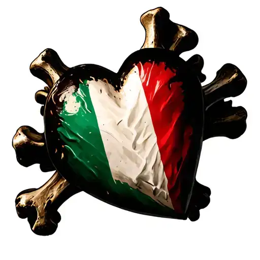 Bone Heart With Italian Flag Background