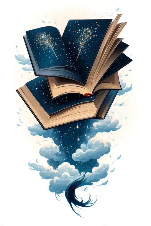 Three Big Story Books Floating Gracefully With Clouds And Sparkles Connecting All Three