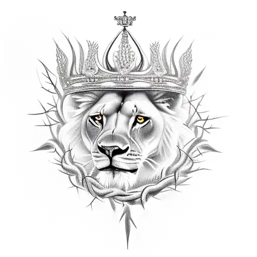A Lioness With Fiery Eyes And A Crown Made Of Thorns