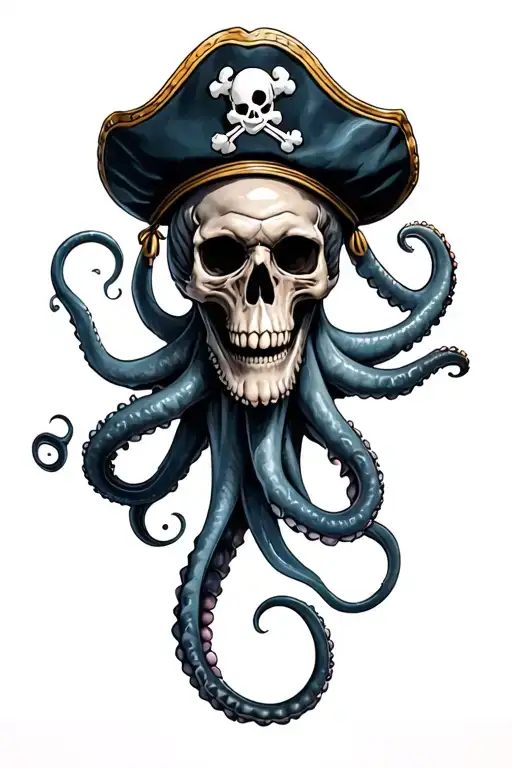Kraken With Skull Head And Wearing A Pirate Hat
