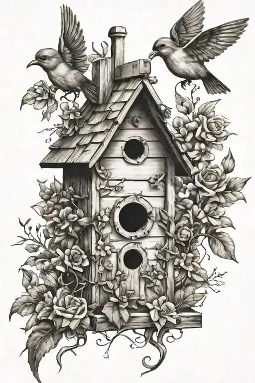 Birdhouse With Birds And Fairies