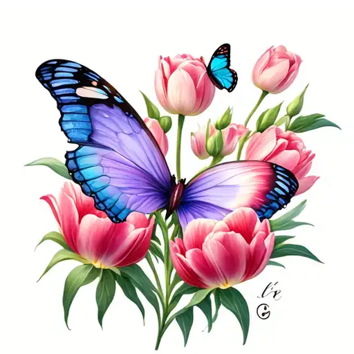 Tulips Butterflies And Semi Colon