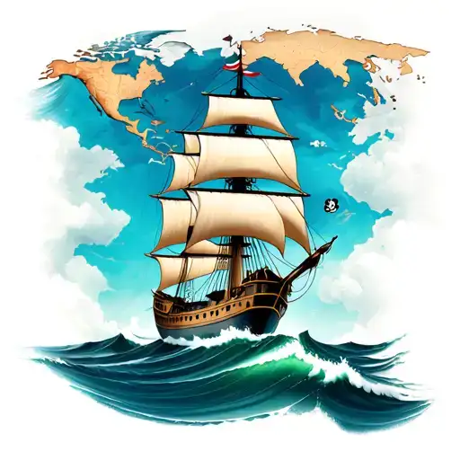 A Map With A Pirate Ship Sailing Through The Waves