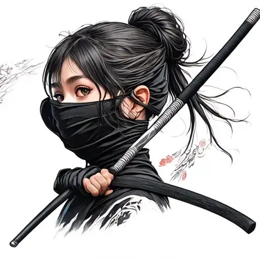 Girl Ninja Holding Sais Head Profile