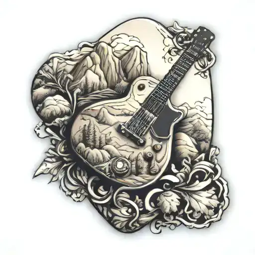 Guitar Pick With Gaming And Hiking Inside Representing