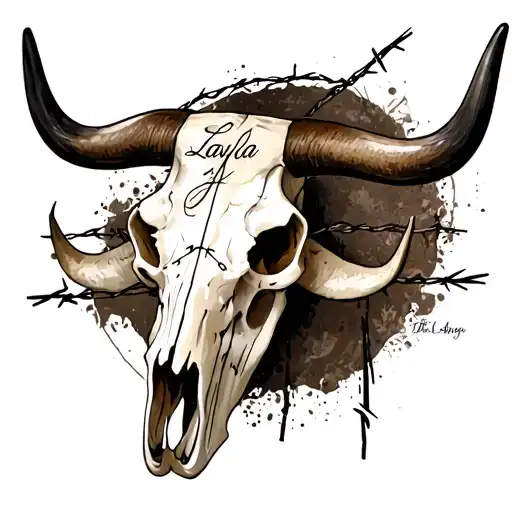 Longhorn Bull Skull With Barbed Wire Incorporating The Name Layla