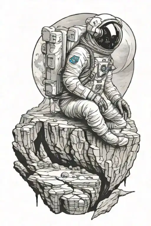Astronaut Sitting On The Edge Of A Cliff With A Sorting Hat In His Hands And A Stargate Behind Him