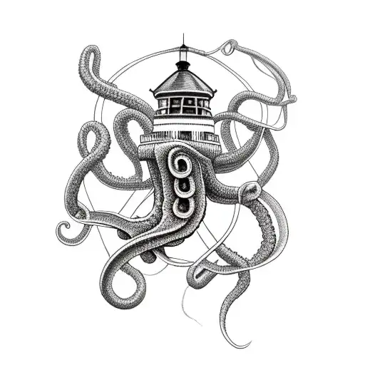 Lighthouse With Octapus Wrapped Around