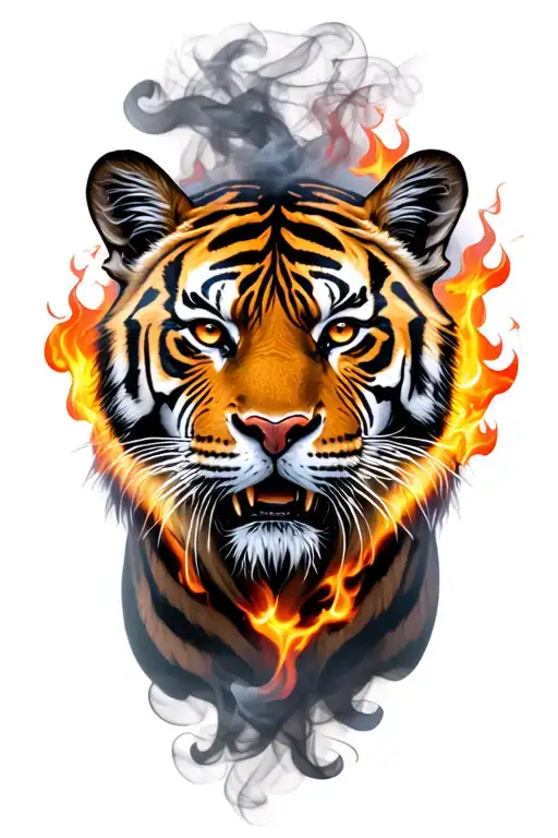 Tiger Front Facing Made Of Smoke And Flames