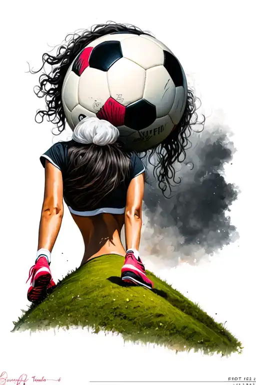 Beautiful Valha Hot Behind Her A Hill And On Her Foot A Soccer Ball