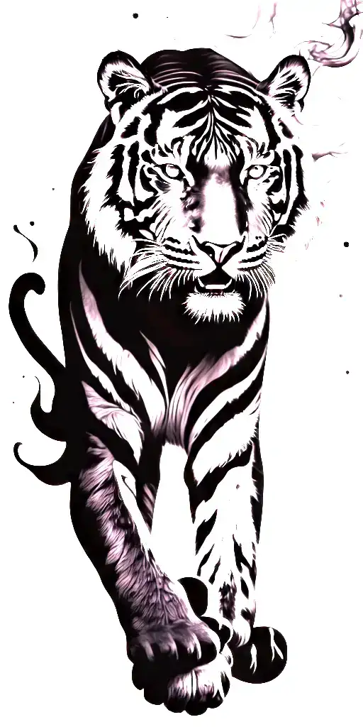 Black And White Tiger Made Of Smoke And Flames