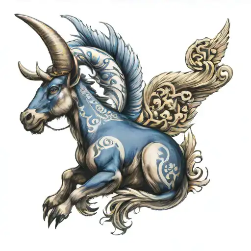 Capricorn And Phoenyx In Galicia And Asturias Flag In One Wing