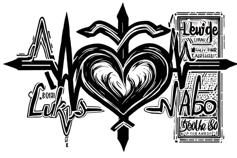 Heartbeat Line With Heart Shape Cross And The Name Lukhas