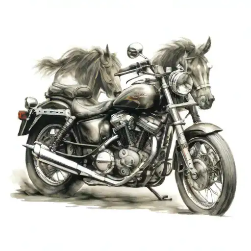Motorcycle And Horses