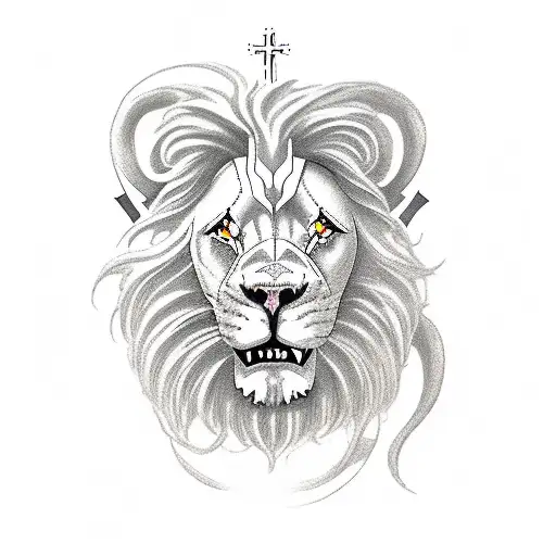 Lion With Lamb And Cross And Seraphim
