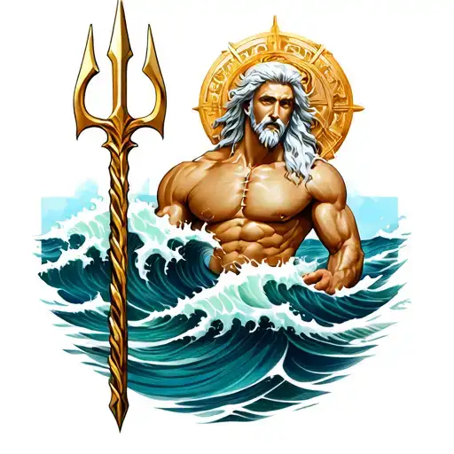 Poseidon Trident With Waves