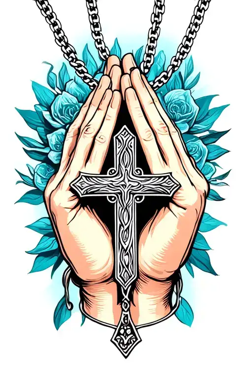 Pray Hands Holding Cross Necklace