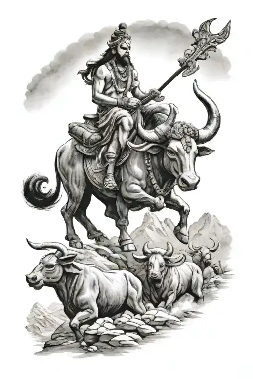 Mahadev Riding Nandi Bull Infront Of Kedarnath