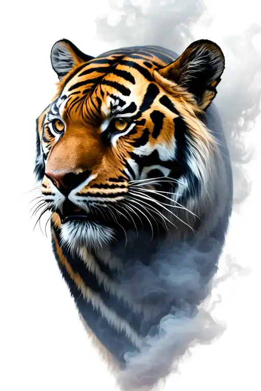 Tiger Head From Side View Surrounded By Smoke Fog