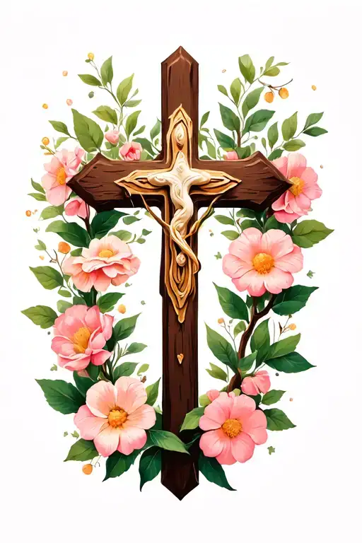 Christian Cross Wrapped In Flower Vine