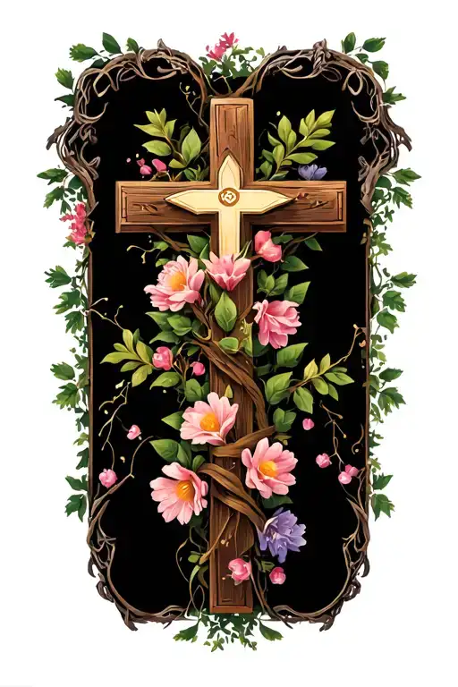 Christian Cross Wrapped In Flower Vine
