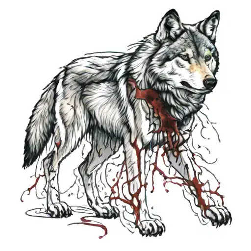 A Male Wolf With A Bleeding Wound Stiched