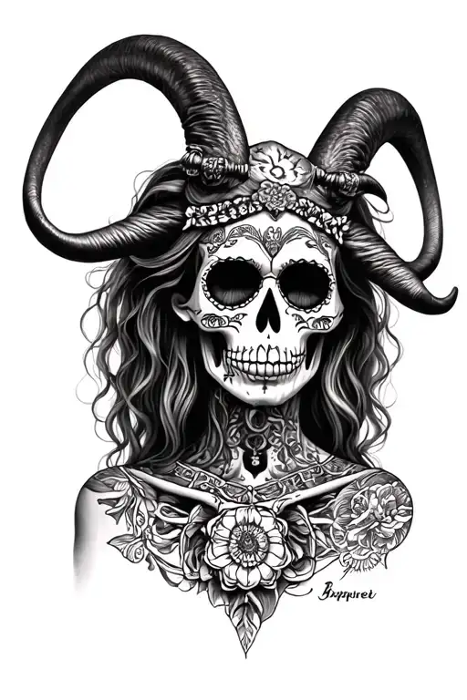 La Santa Muerte With Baphomet Tattoos Inspired