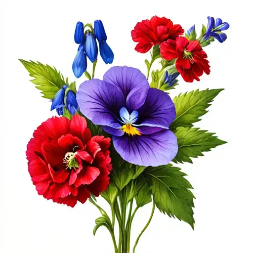 Common Violet Flower And Bluebonnet Flower And Red Carnation Flower