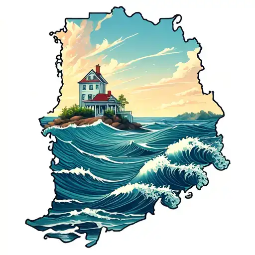 Rhode Island Outline With Waves In The Middle
