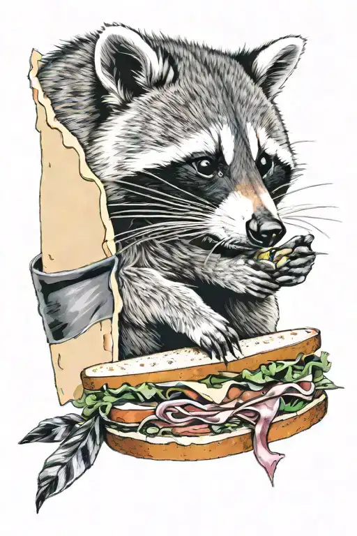 Racoon Sleeping On A Sub Sandwich