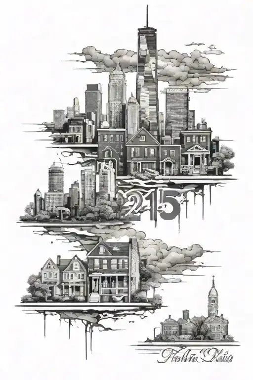 Philly Skyline With And Broken Row Home And It Having The Numbers 215