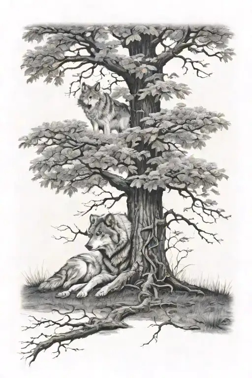 Wolf Under A Oak Tree