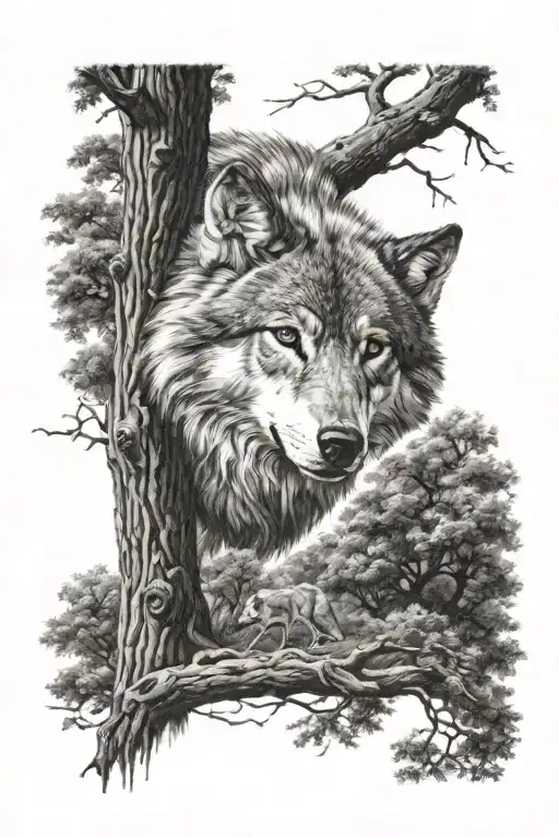 Wolf Under A Oak Tree