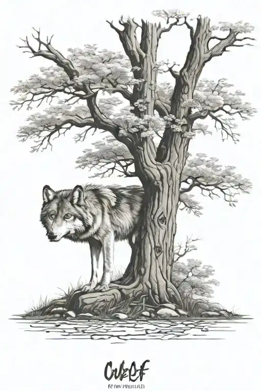 Wolf Under A Oak Tree