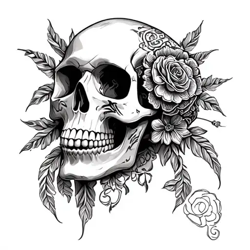 Make Mexican Tattoo With A Engrave Skull