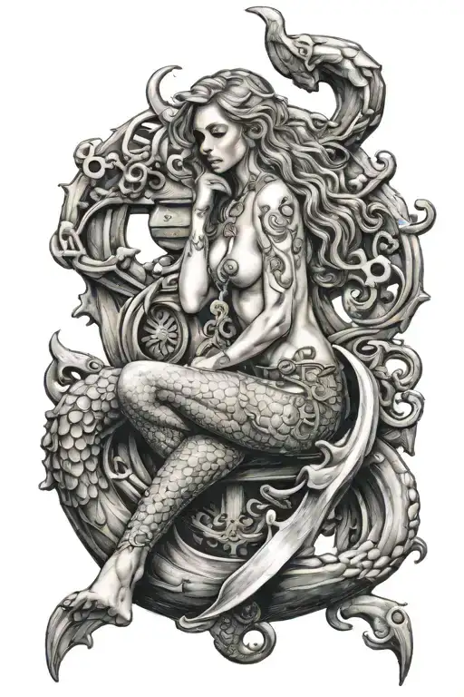 Naked Mermaid Sitting On A Large Anchor