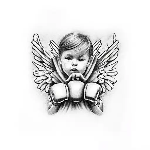 Angel With Boxing Gloves On The Neck
