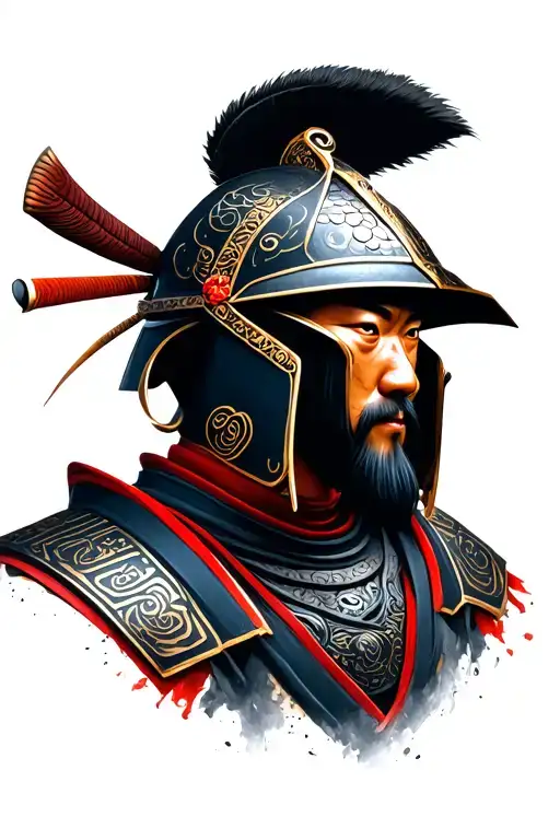 Samurai Head With Helmet