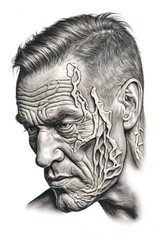 Adult Male Tearing Skin And Muscle Off Of Face
