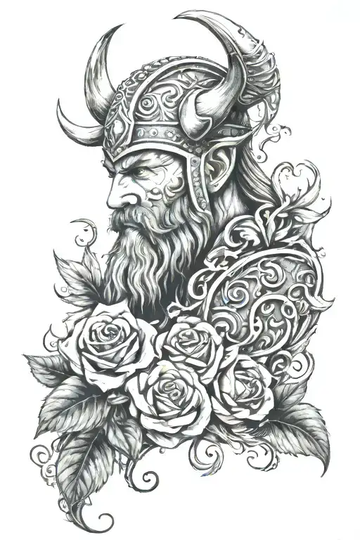 Viking With Vines Roses And Lily Flowers