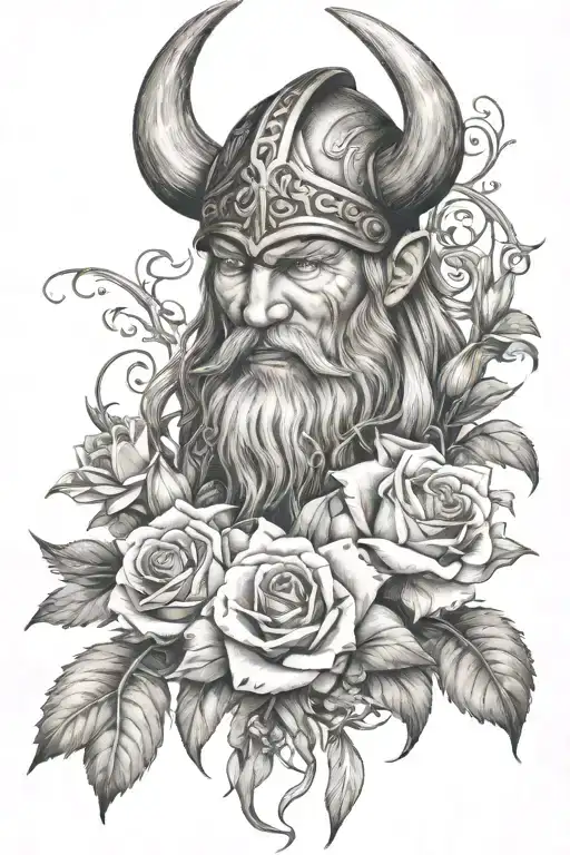 Viking With Vines Roses And Lily Flowers